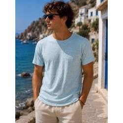 T-shirt uomo in lino celeste Zeybra
