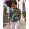 Camicia Cotone Stampa Lemon Collo Italiano Alessandro La Mura