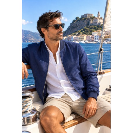 Giubbino in lino Uomo Blu di Cento Lino