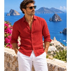 Camicia in lino rosso Zeybra