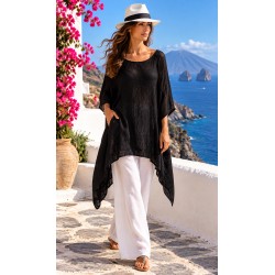 Maxi Maglia nera in lino -&nbsp;Sartoria Brunella Positano