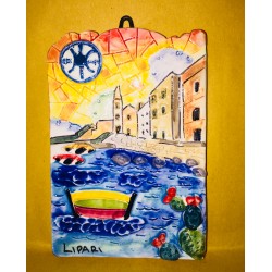 Mattonella Salita di San Giuseppe al tramonto e Simbolo di Lipari 15x10 cm