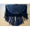Borsa in rafia con frange in pelle