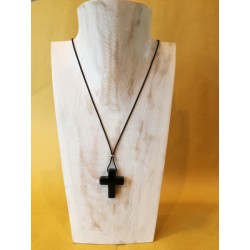 Collana in elastico con croce grande in ossidiana