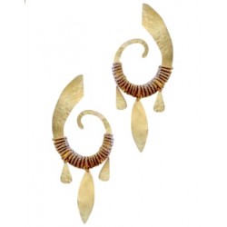 Orecchini spirale in rame placcato oro e lino