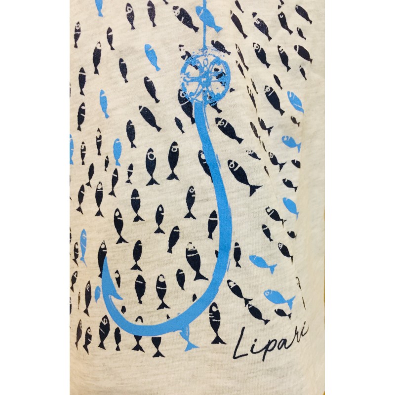 Maglietta grigia bambino con pesci e simbolo di Lipari ...