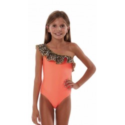 Costume intero bimba con volant arancio fluo Cotazur