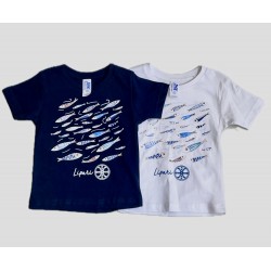 Maglietta bambino bianca con sardine e simbolo di Lipari