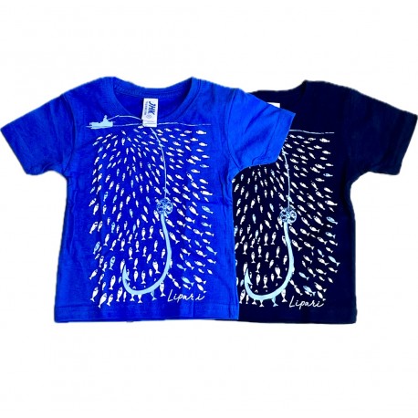 Maglietta bambino blu con pesci e simbolo di Lipari