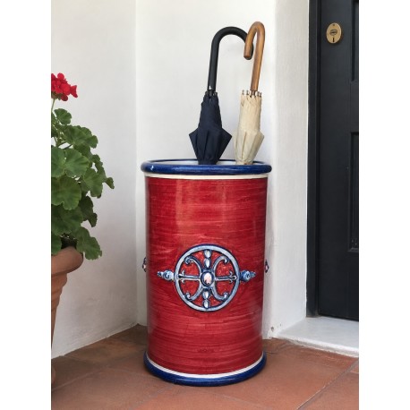 Vaso cilindro fondo bordò e logo simbolo di Lipari